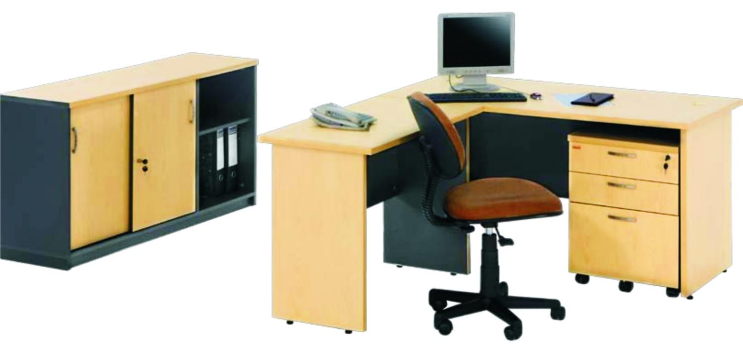 Meja L-Shape + Kabinet